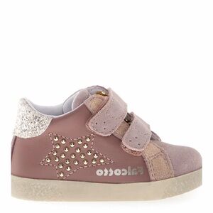 Falcotto Kids Pink Leather & Suede Star Stud Sneakers with Glitter Heel